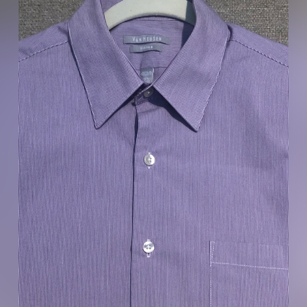Van Heusen Fitted Stretch Purple White Stripe 15-1/2 34/35